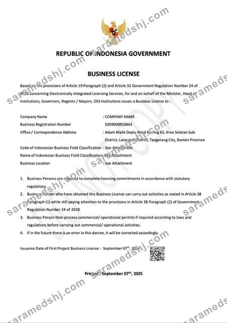 Indonesia business license Word and PDF template